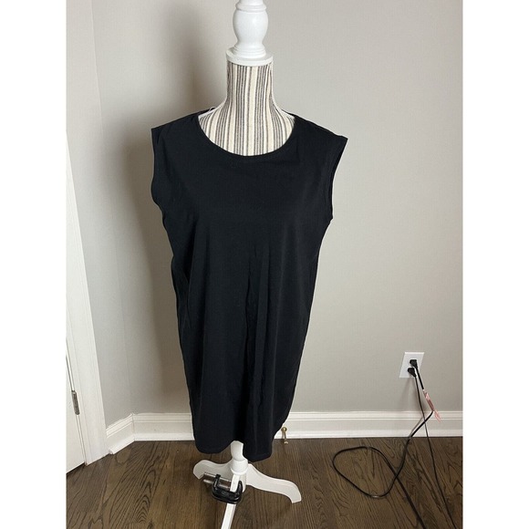Eileen Fisher T-shirt Dress Size Medium Black Sleeveless Organic Cotton Minimal - Picture 2 of 7